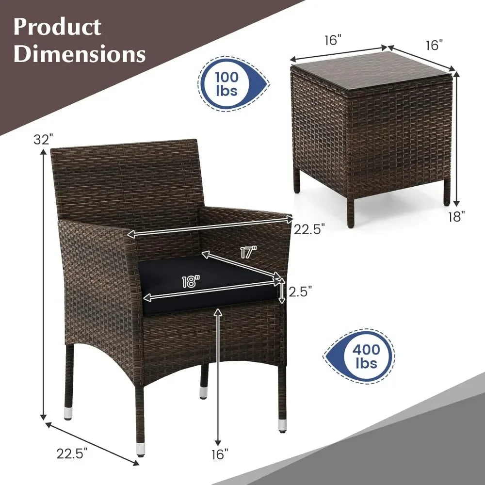 Three Piece Patio Set Outdoor Wicker Chairs With Glass Table