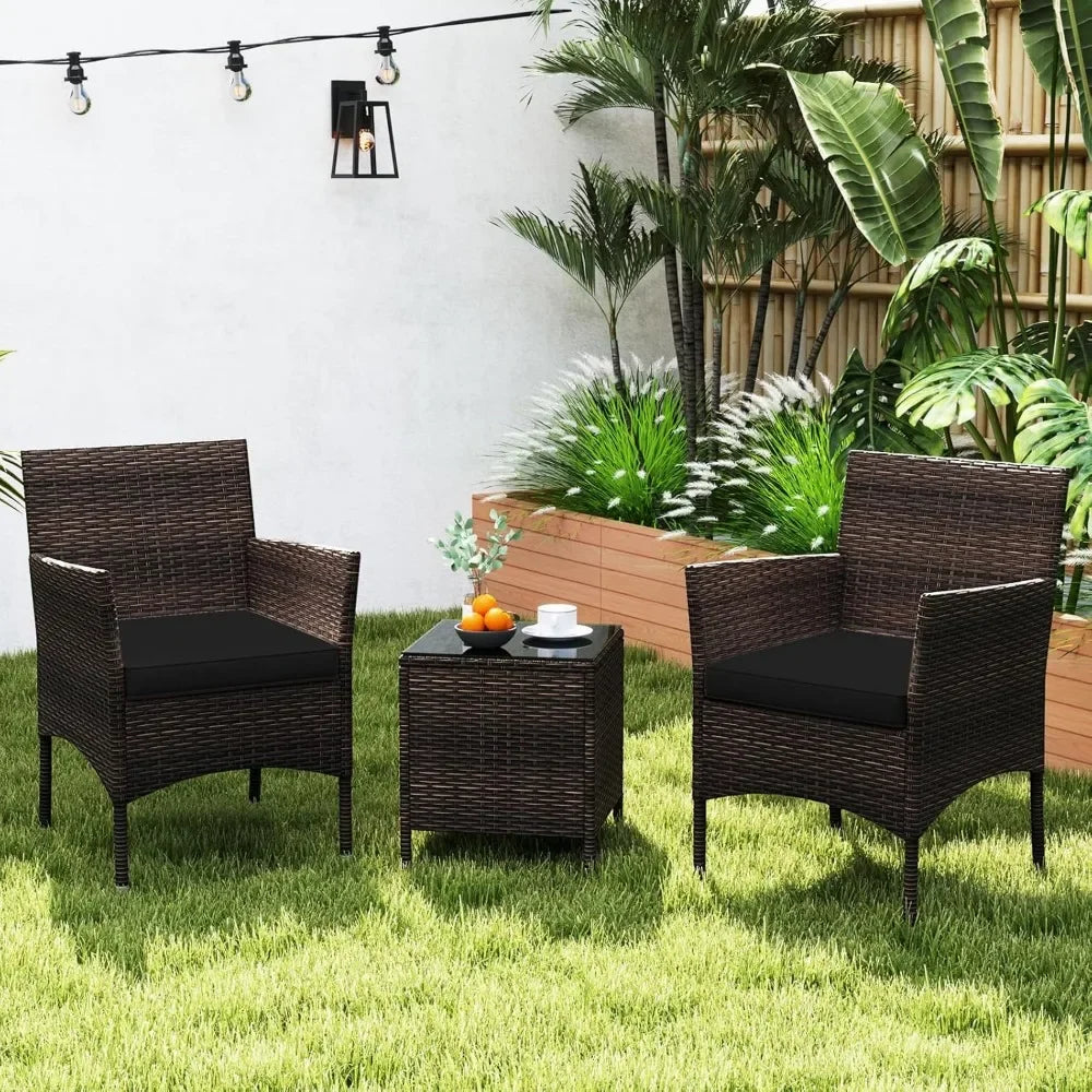 Three Piece Patio Set Outdoor Wicker Chairs With Glass Table