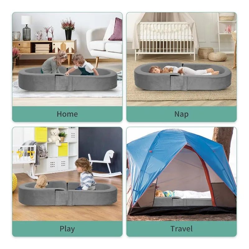 Wanan Toddler Travel Bed Removable and Washable Portable Toddler Portable Bed Foldable Toddler Bed for 18 M- 6yr Old (Gray)