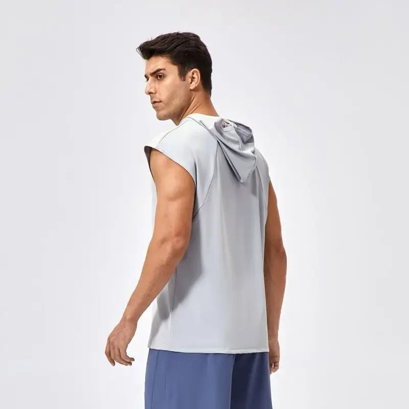 Men's Activewear Tank Tops Wide Shoulder Loose Quick Drying Hooded Fitness Vest Sportswear