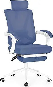 Ergonomic Office Chair with Footrest Adjustable Lumbar Support High Back Computer Chair Ivory White
