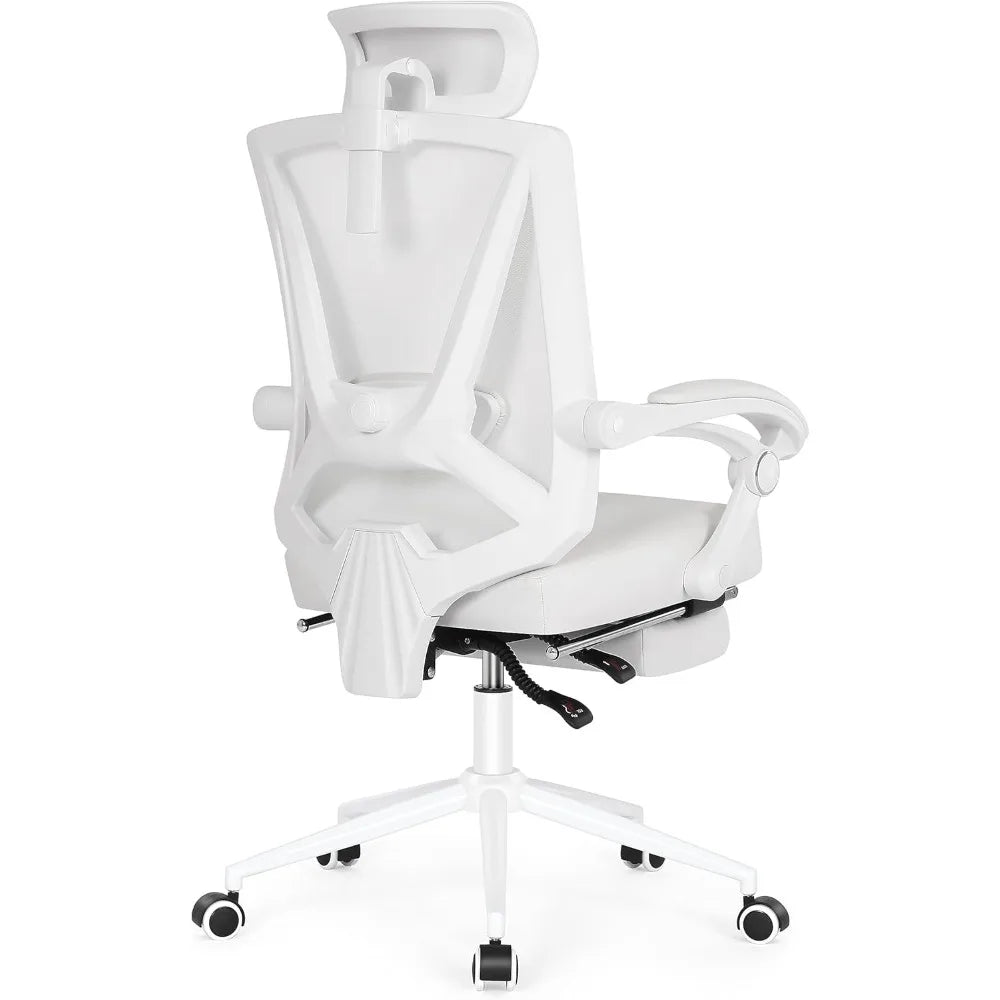 Ergonomic Office Chair with Footrest Adjustable Lumbar Support High Back Computer Chair Ivory White