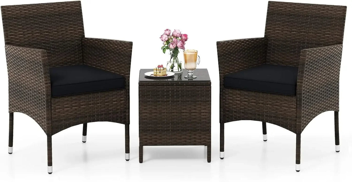 Three Piece Patio Set Outdoor Wicker Chairs With Glass Table