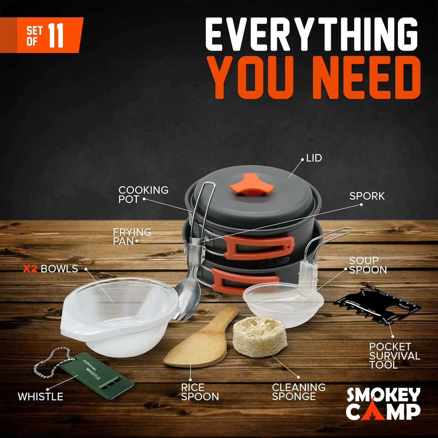 Backpacking Mess Kit Cookware With Stove All In One Nonstick