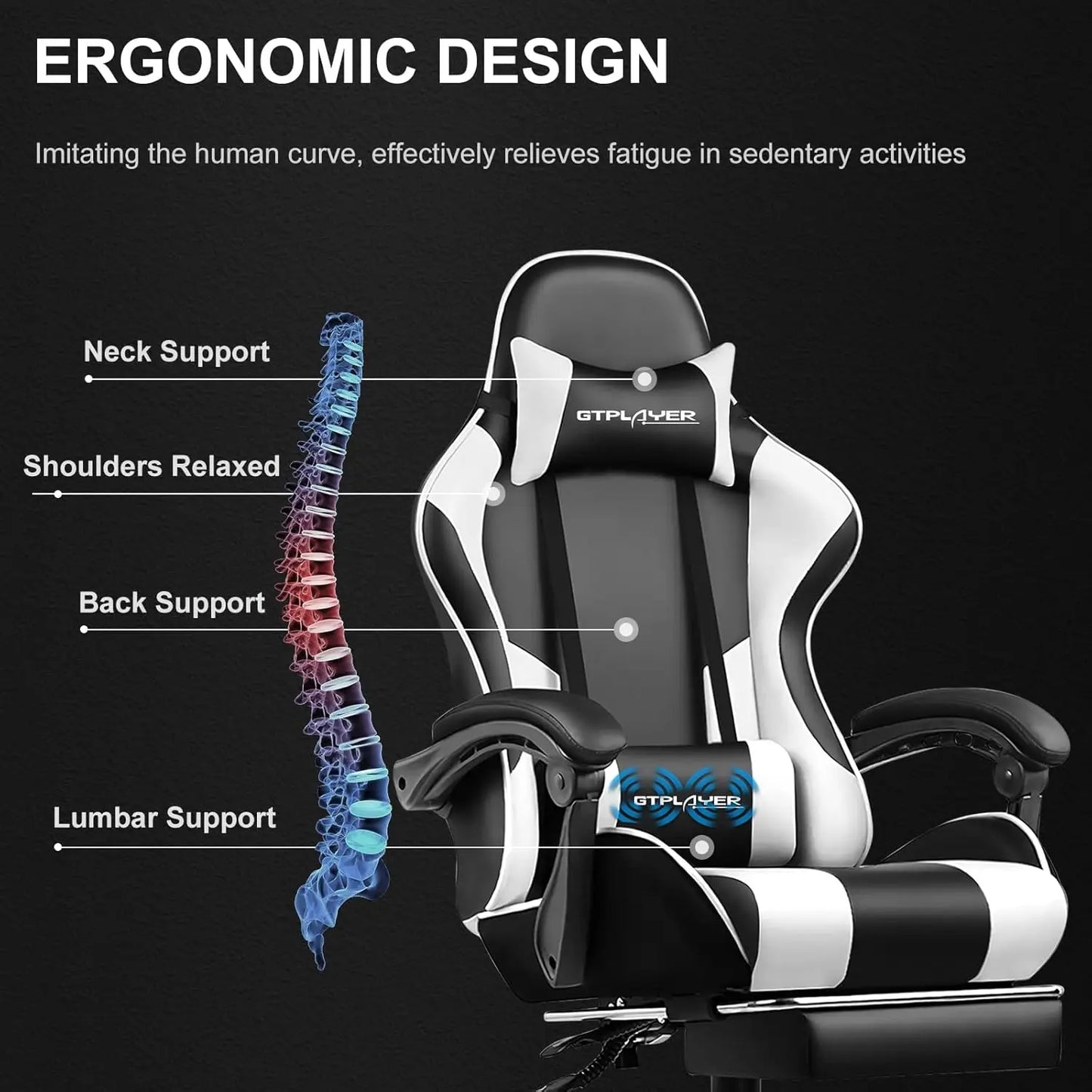 Gaming Chair Computer Chair with Footrest and Lumbar Support Height Adjustable Game Chair with 360 Degree Swivel Seat and Headrest for Office or Gaming Pure White