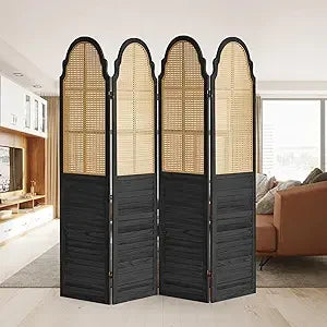 6 Panel Room Divider, Rattan Folding Screen Room Dividers, Privacy Dividers for Rooms, Louvered Partition Divider, Room Divider