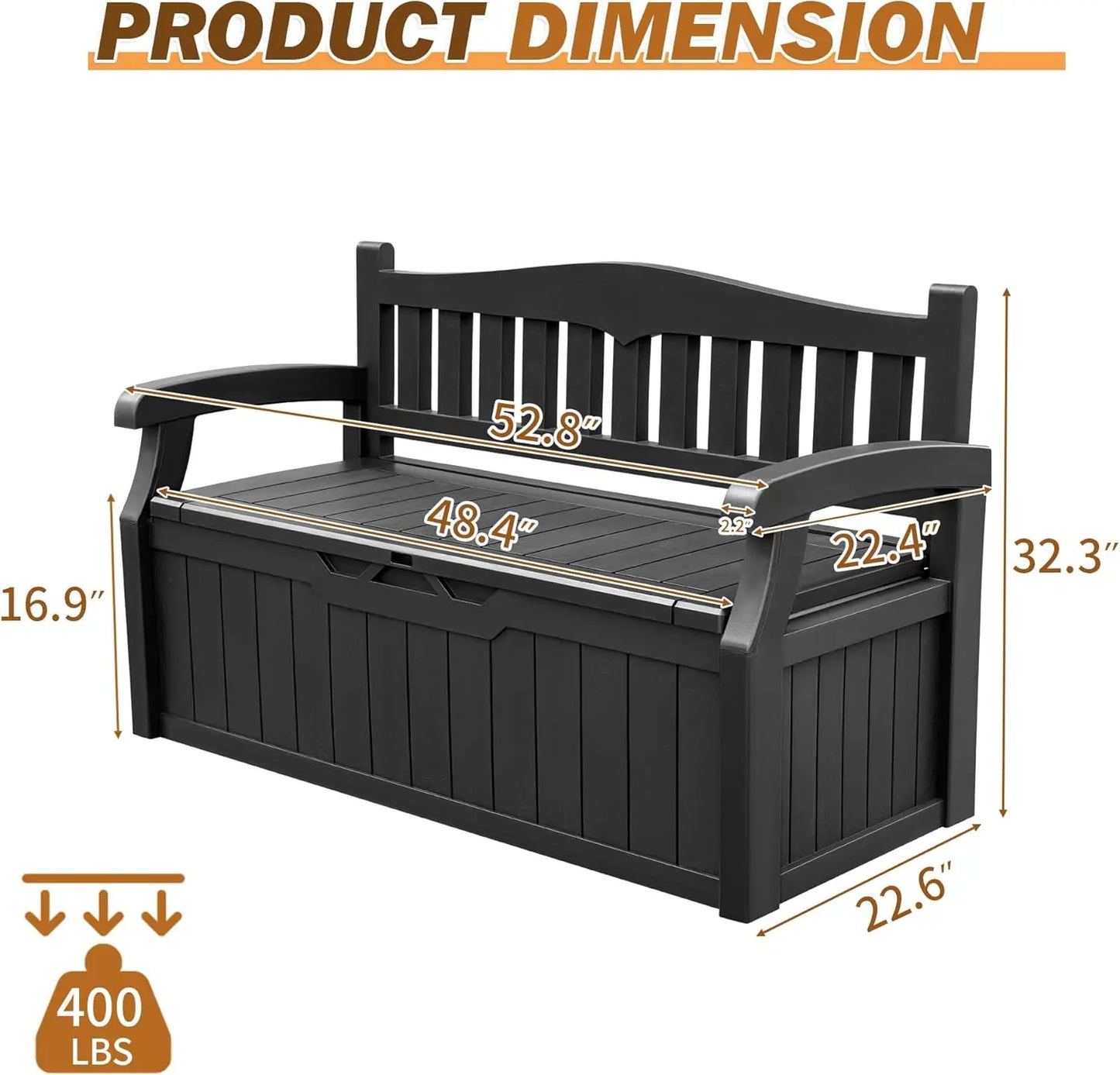 80 Gallon Lockable Storage Bench Deck Box for Patio Furniture Garden Decor and Outdoor Seating for Cushions Garden Tools and Pool Supplies Black