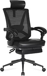 Ergonomic Office Chair with Footrest Adjustable Lumbar Support High Back Computer Chair Ivory White
