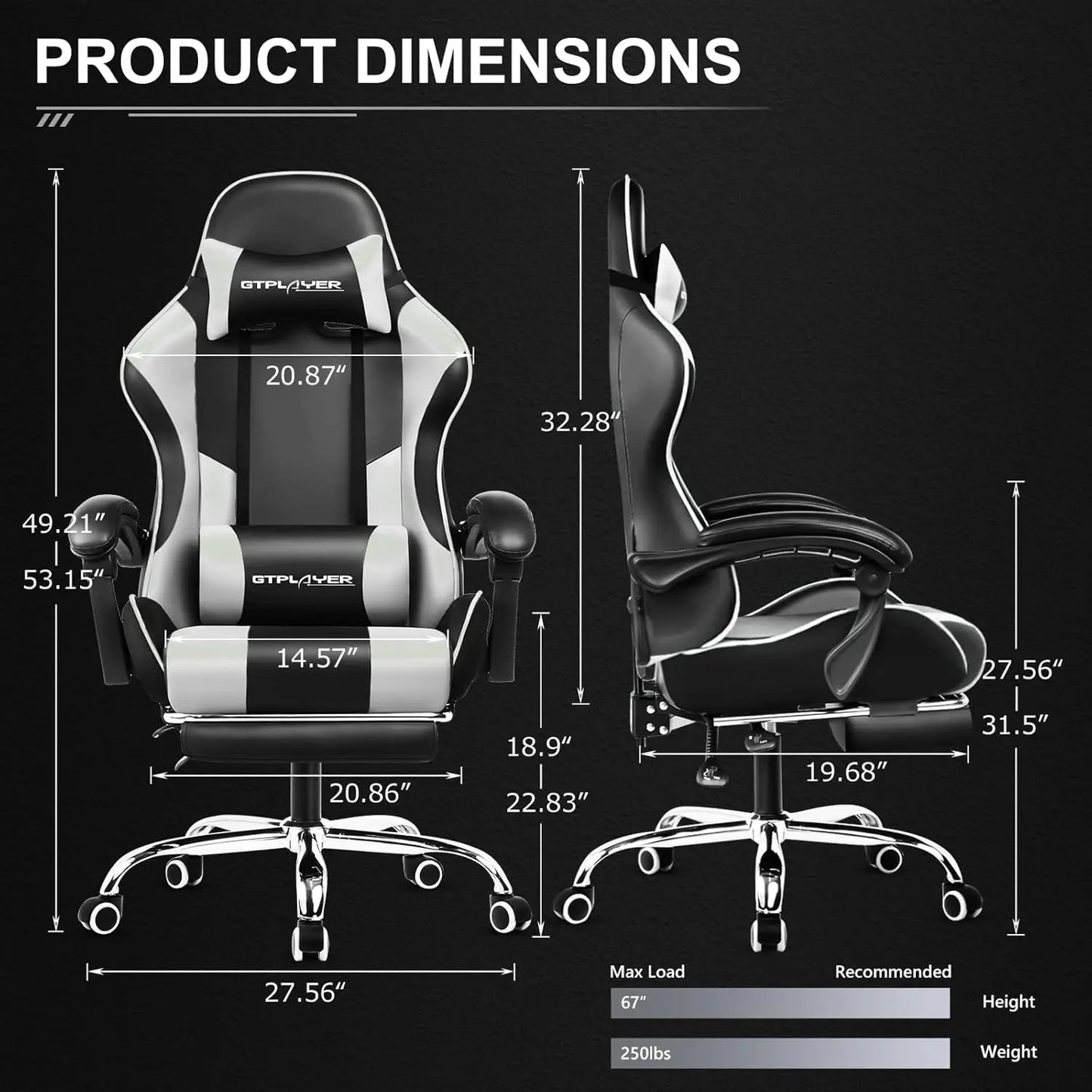 Gaming Chair Computer Chair with Footrest and Lumbar Support Height Adjustable Game Chair with 360 Degree Swivel Seat and Headrest for Office or Gaming Pure White
