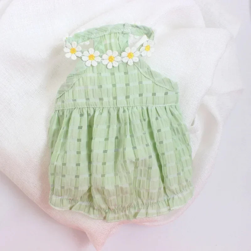 Breathable Pet Small French Dog Bulldog Soft Dogs Clothing Dress Yollow Daisy Girl Cute Mascotas Clothes Thin Summer Costume for