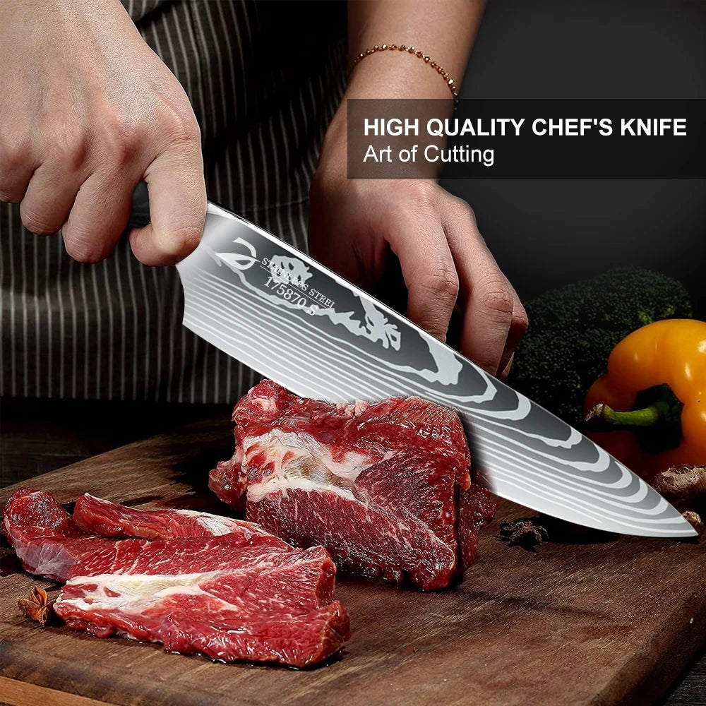6/10pcs Black handle Kitchen Knives Gift Box Set Sharp Stainless Steel Chef knife Sankotu Cleaver Boning Paring knife