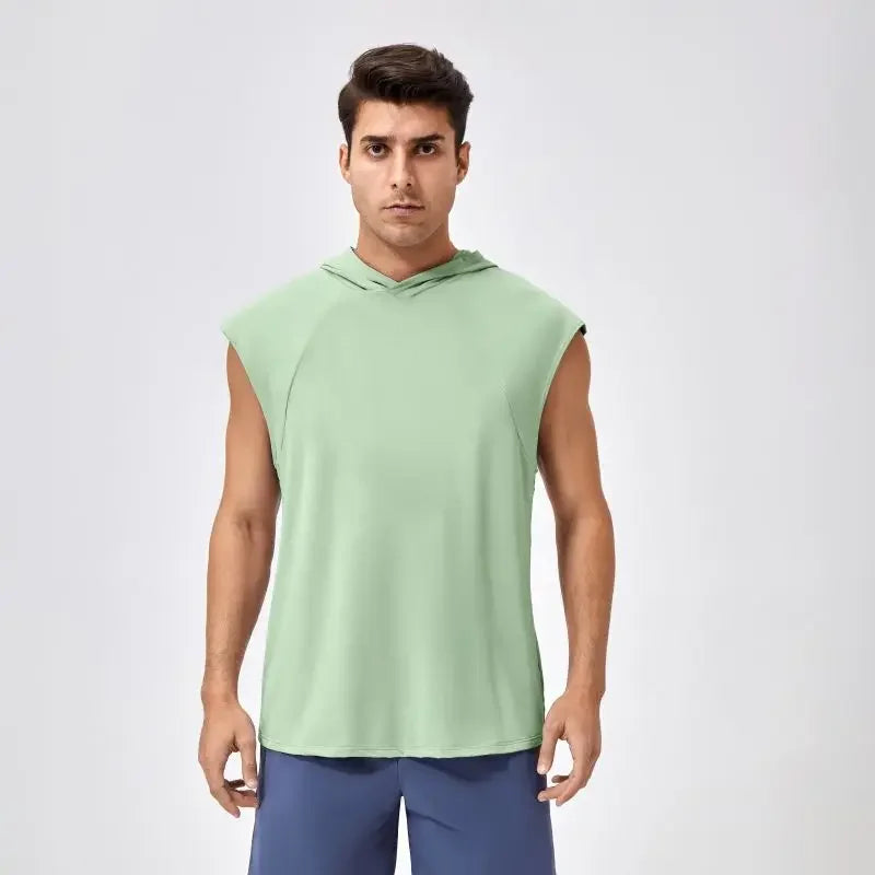 Men's Activewear Tank Tops Wide Shoulder Loose Quick Drying Hooded Fitness Vest Sportswear