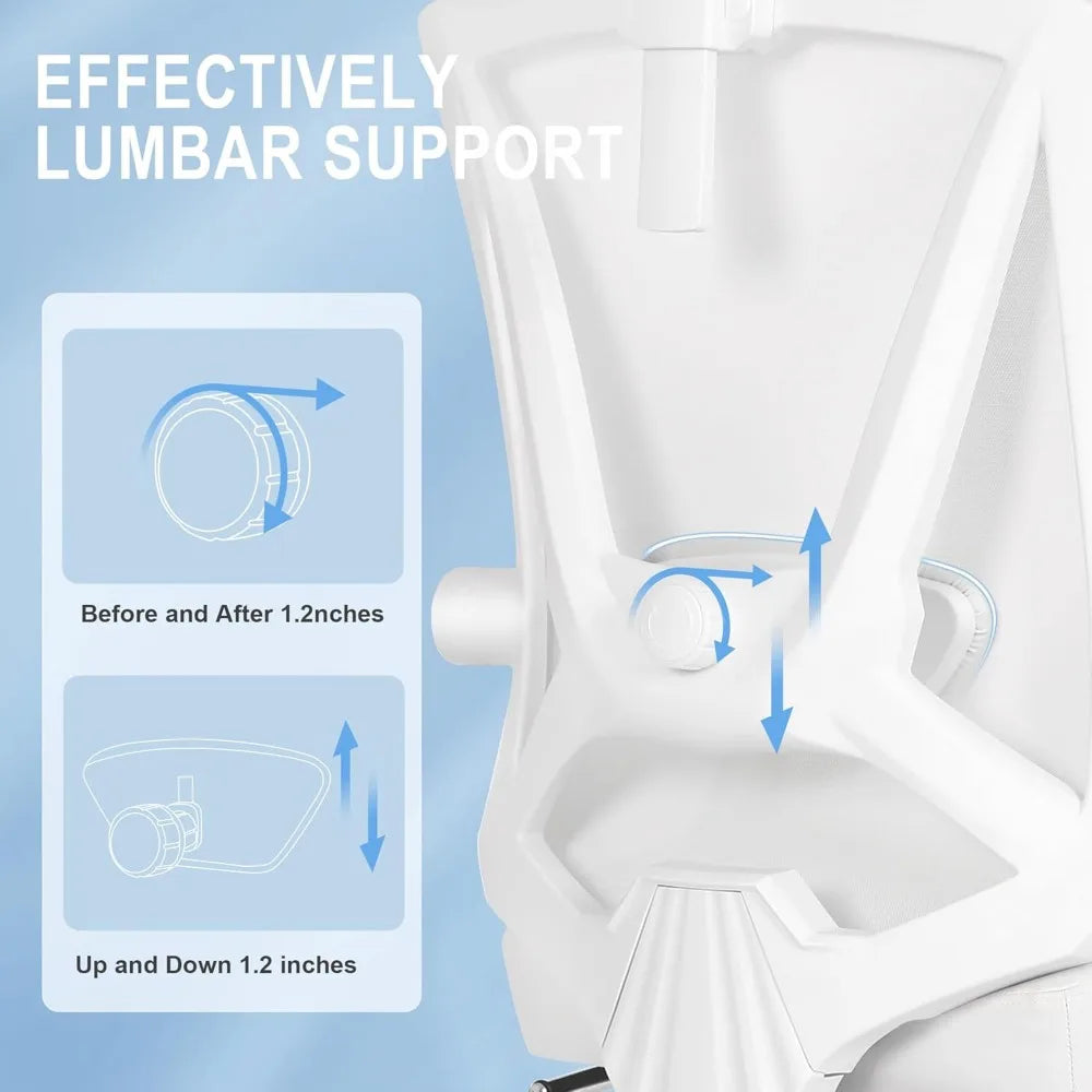 Ergonomic Office Chair with Footrest Adjustable Lumbar Support High Back Computer Chair Ivory White