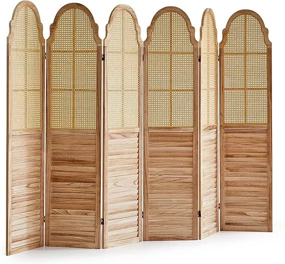 6 Panel Room Divider, Rattan Folding Screen Room Dividers, Privacy Dividers for Rooms, Louvered Partition Divider, Room Divider