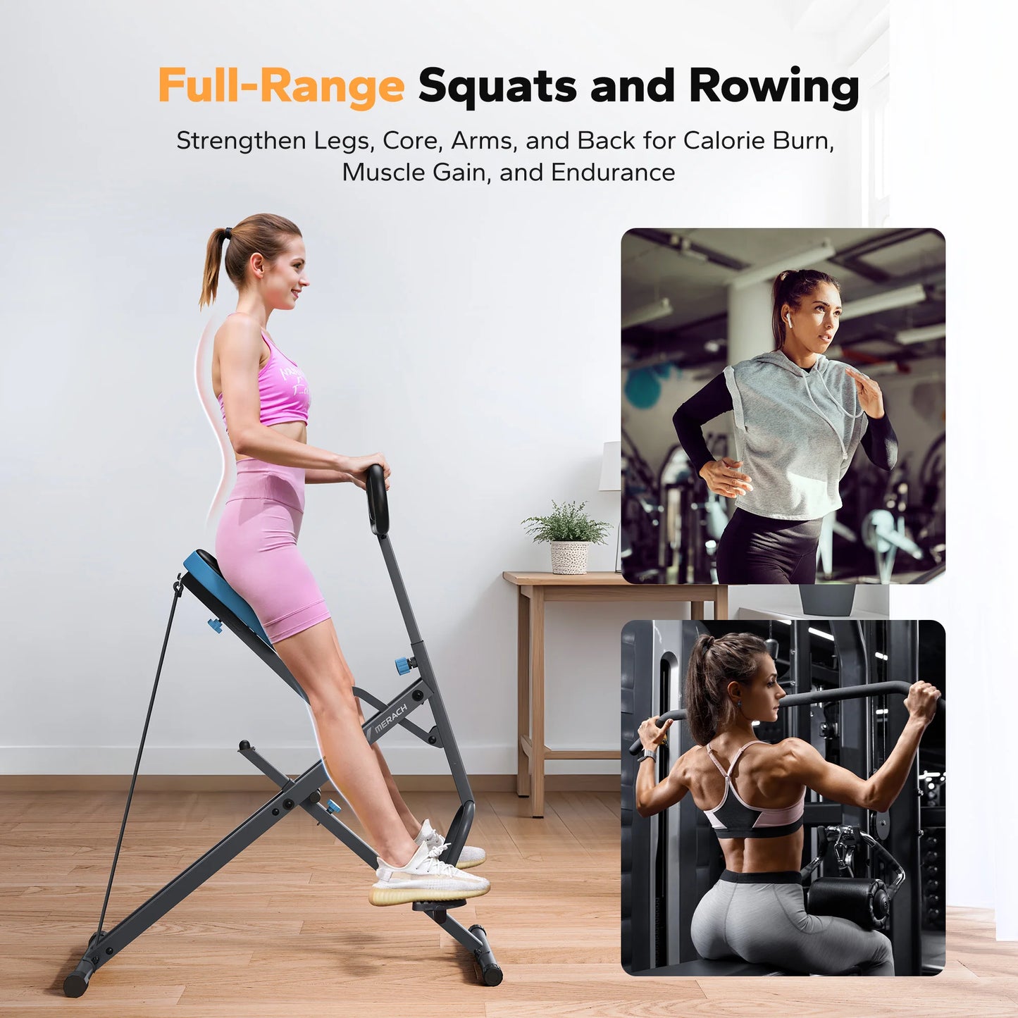 Merach 2in1 Squat Rowing Machine Foldable Home Gym