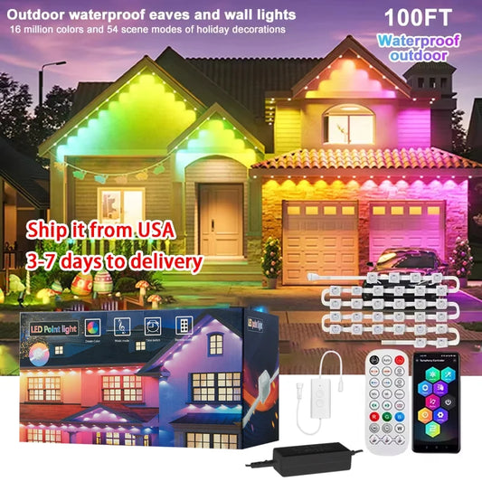Permanent Outdoor Smart RGBIC Eaves LED Lights for Christmas Holiday Decorations