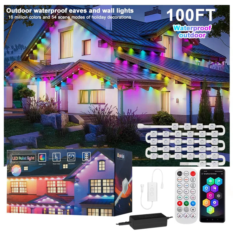 Permanent Outdoor Smart RGBIC Eaves LED Lights for Christmas Holiday Decorations