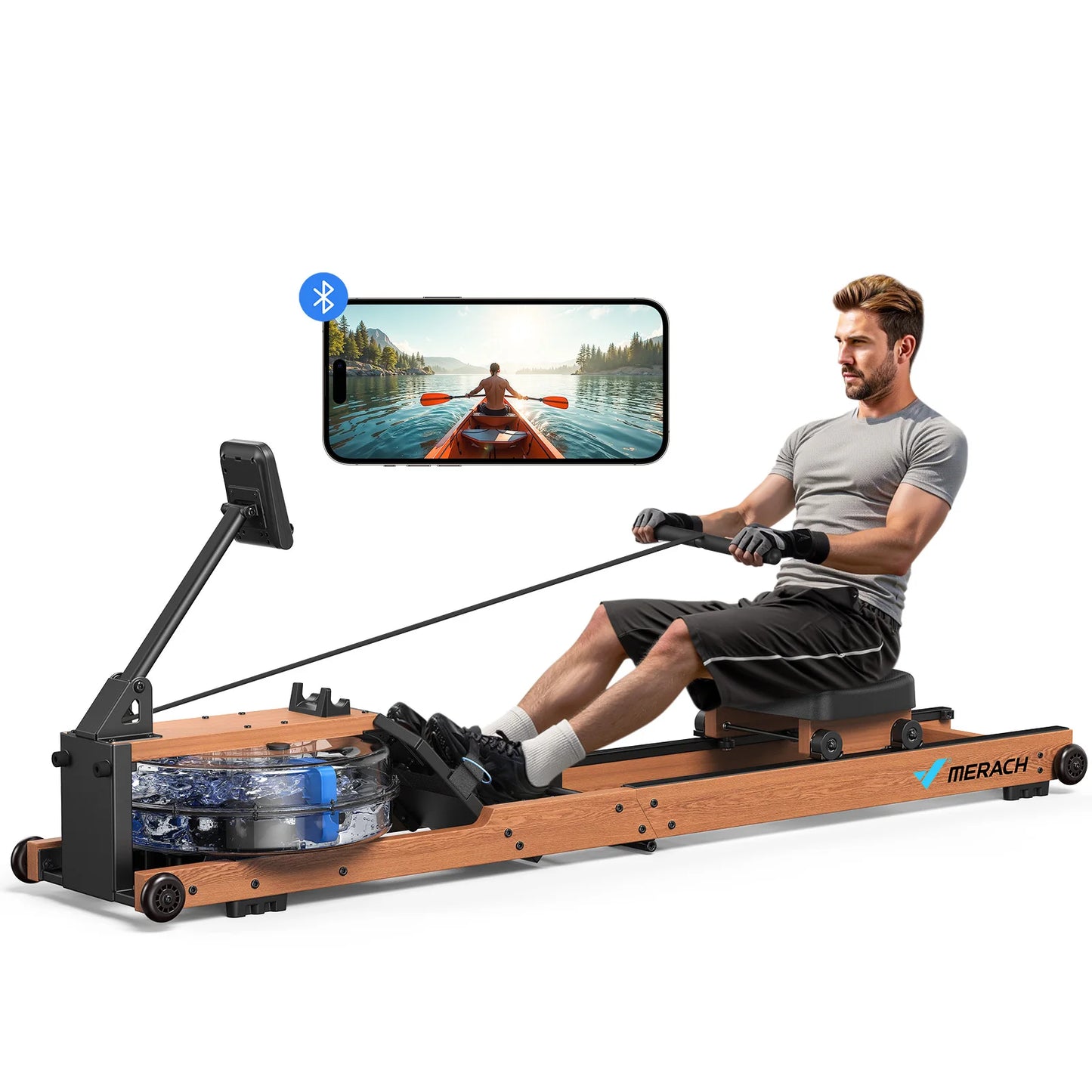 Merach Water Rowing Machine Foldable 400lb Capacity Monitor
