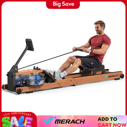 Merach Water Rowing Machine Foldable 400lb Capacity Monitor