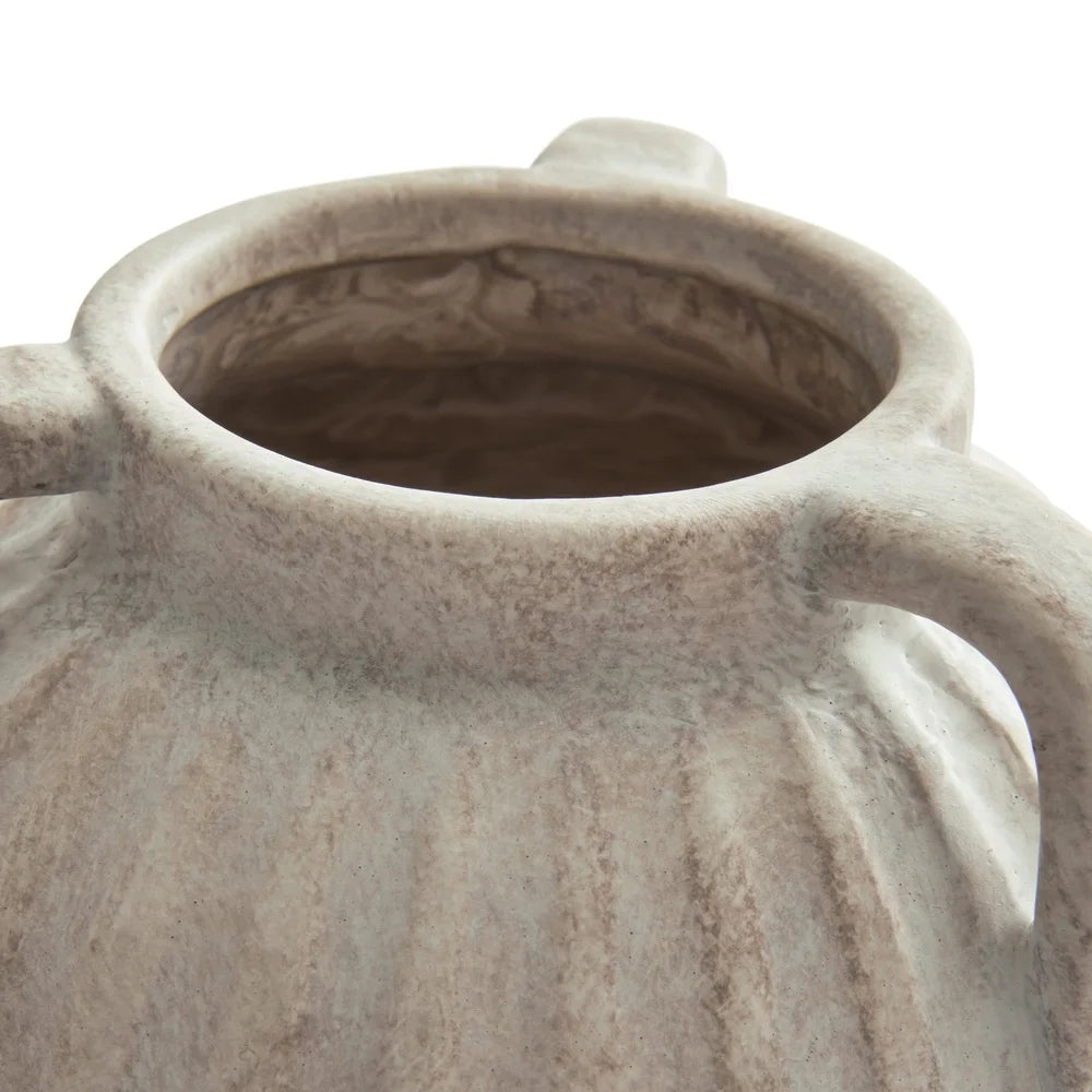 Three Handle Ceramic Vase 10 Inch Decorative Indoor Flower Holder Textured Design Accent Piece Home Decor
