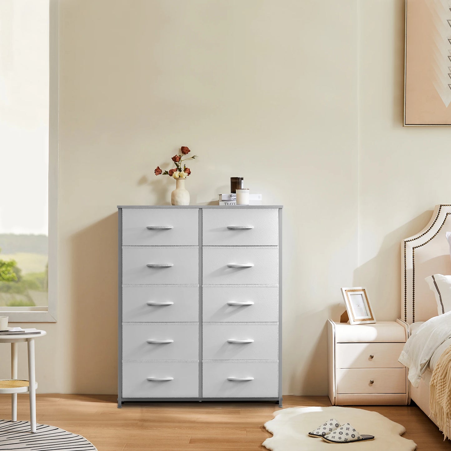 JHK Wardrobe For Bedroom With White Fabric Drawers