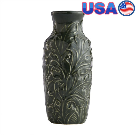 Vern Yip London Floral Glazed Ceramic Vase Decorative Flower Holder Sculpted Leaf Design Home Accent Gift Collection