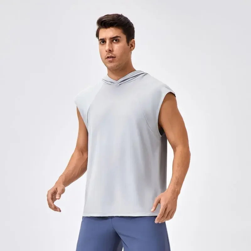 Men's Activewear Tank Tops Wide Shoulder Loose Quick Drying Hooded Fitness Vest Sportswear