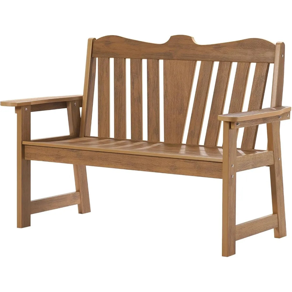 2 Person Weatherproof Garden Bench with Wide Armrests and Backrest All Weather Patio Bench for Garden