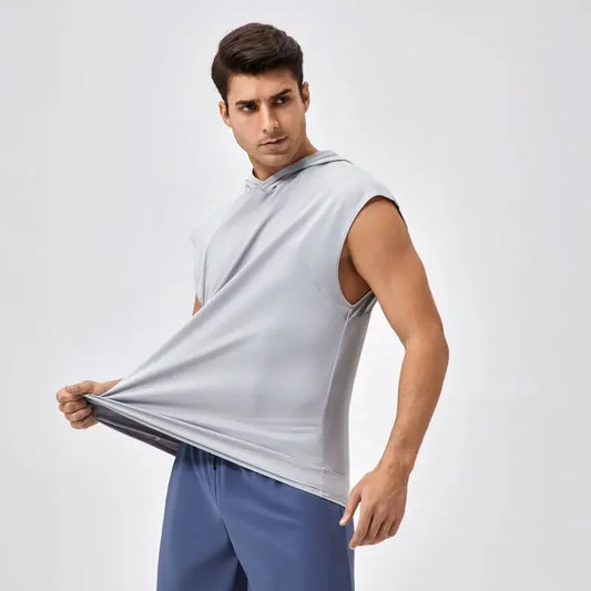 Men's Activewear Tank Tops Wide Shoulder Loose Quick Drying Hooded Fitness Vest Sportswear