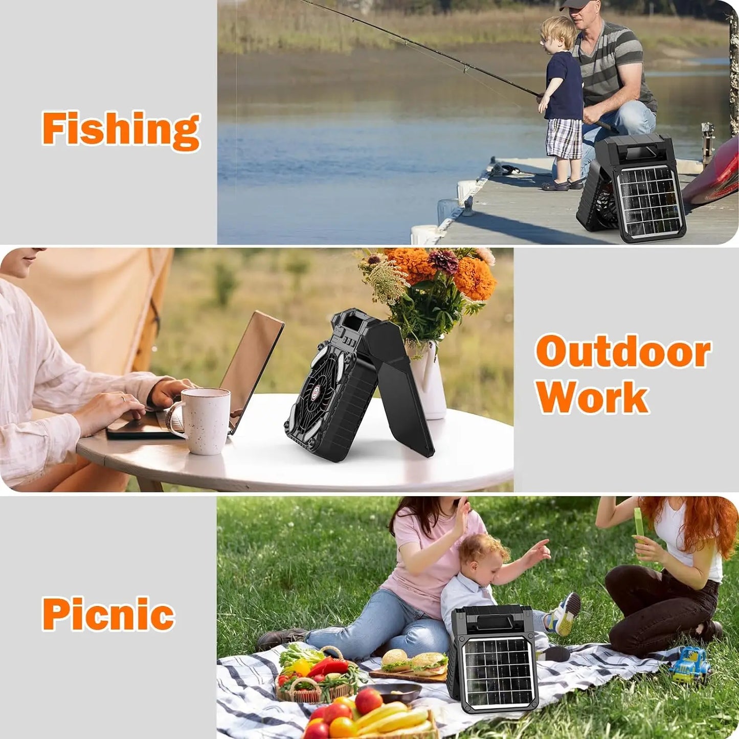 Solar Powered Camping Fan with LED Lantern and 10400mAh Rechargeable Battery Portable Eco Friendly Phone Charging Timer