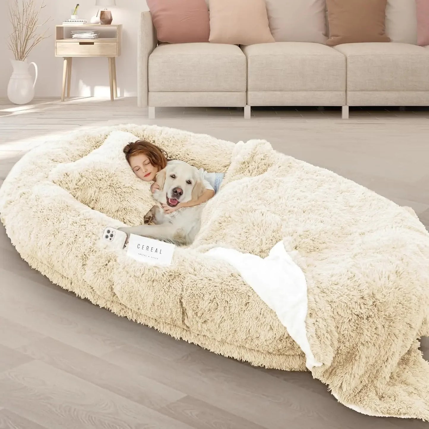 Human Dog Bed 71 Inch by 45 Inch by 12 Inch Washable Giant People Dog Bed with 10 CM Thick Memory Foam Large Oversize Dog Bed and Plump Pillow