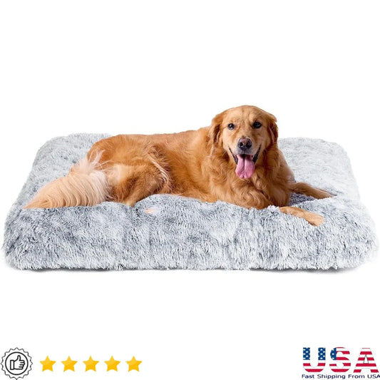 Extra Large Plush Dog Bed Soft Faux Fur Washable Anti Anxiety Crate Pad Non Slip Comfortable Pet Mat