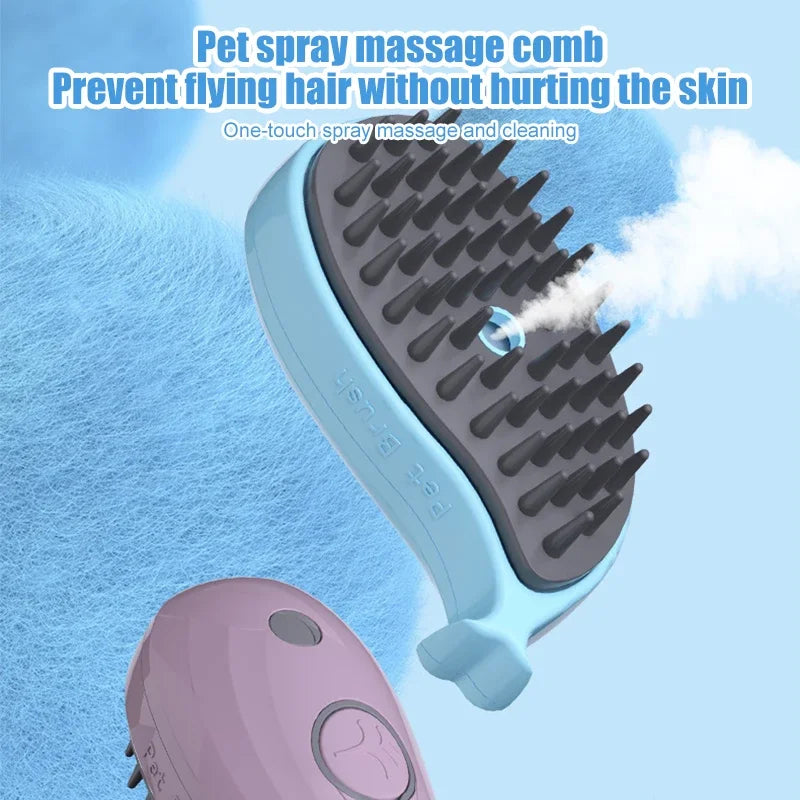 Electric Steamy Pet Brush Cat Massage Comb Whale Shape 3 in 1 Dog Grooming Hair Removal Brush