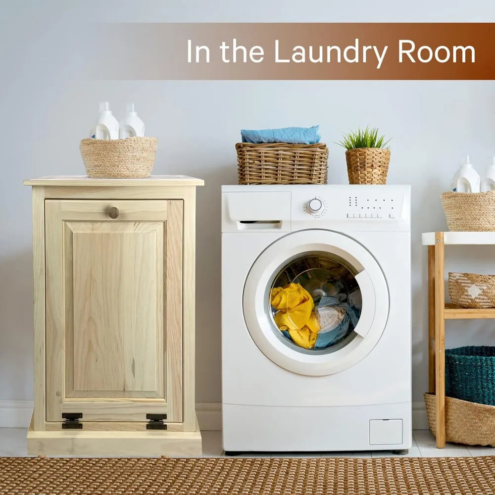 Tilt Out Trash Cabinet - Wooden Pull Out Cabinet, Decorative Trash Bin for Kitchen, Bedroom, & Home Patio, Tilt Out Laundry Ham