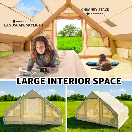 Inflatable Waterproof Tent with Hand Pump Oxford Fabric Camping Tent with Skylight 4 Season Family Tent for Camping