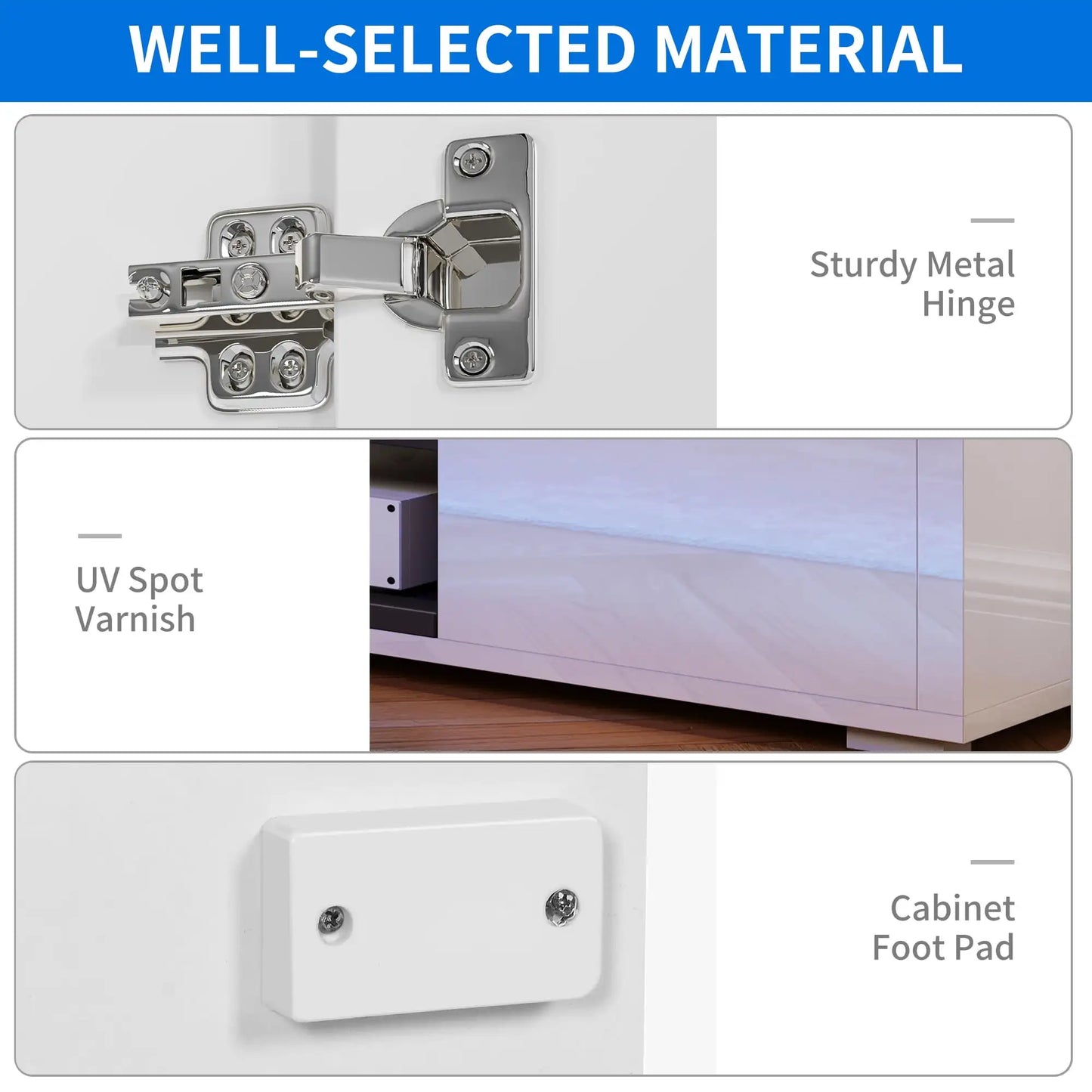High Gloss LED TV Stand for 75 Inch TV White Storage