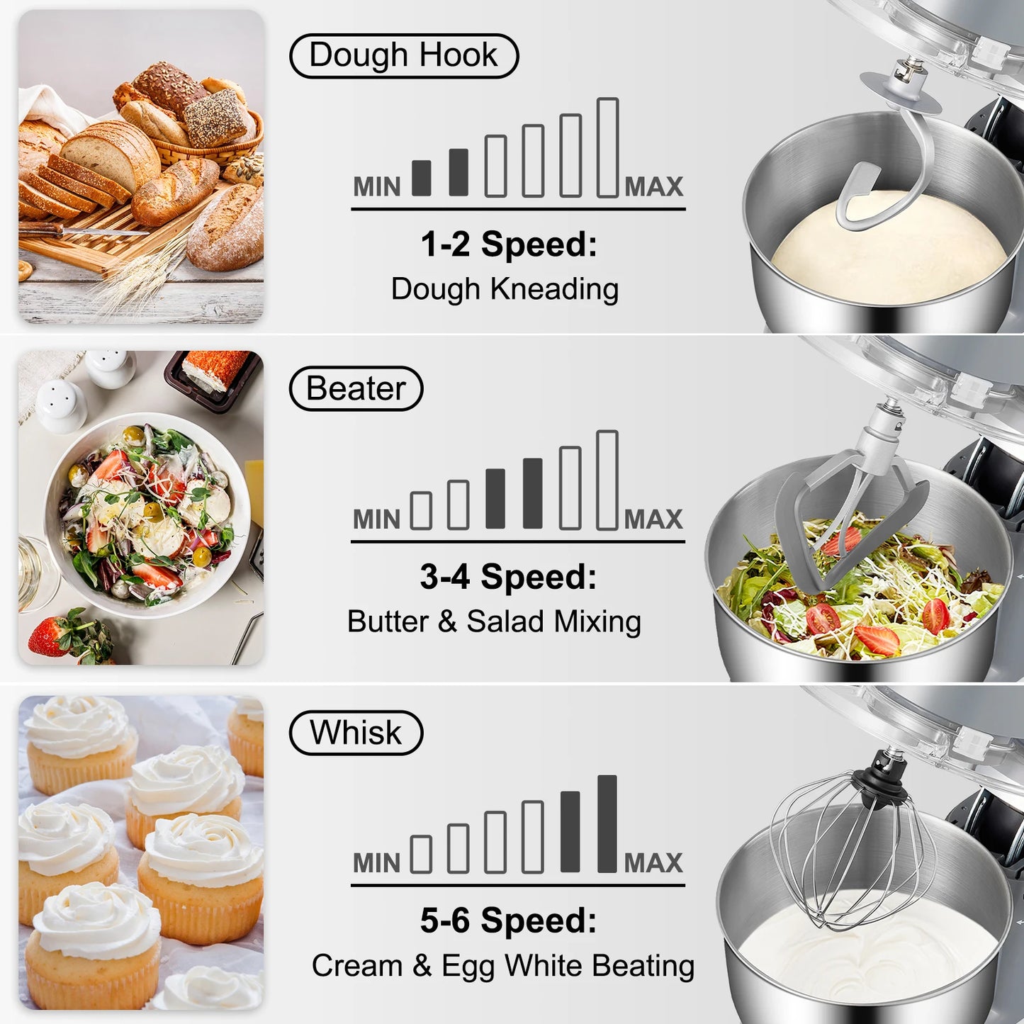 VEVOR 5.5/7L Electric Stand Mixer with 6 Speeds LCD Screen Timing Food Mixer Cream Egg Whisk Dough Kneader with Stainless Steel Bowl