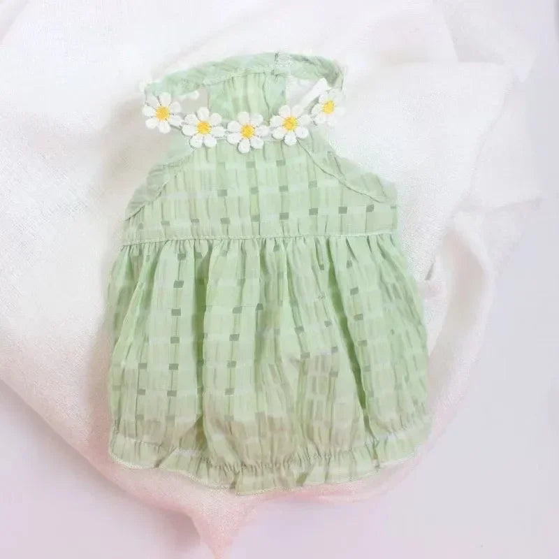 Breathable Pet Small French Dog Bulldog Soft Dogs Clothing Dress Yollow Daisy Girl Cute Mascotas Clothes Thin Summer Costume for
