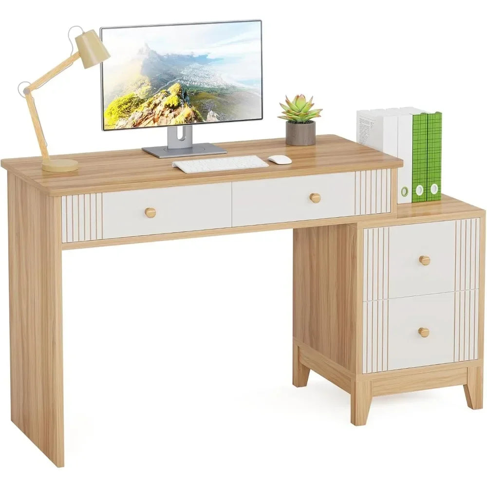 Computer Desk With 4 Drawers 51 Inch Home Office Desk With Storage Modern Wooden Executive Desk Study Writing Table