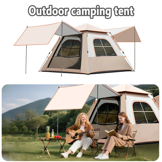 Outdoor Black Rubber Portable Automatic Pole Waterproof Camping Tent with Two Doors and Two Windows Large Air Tent