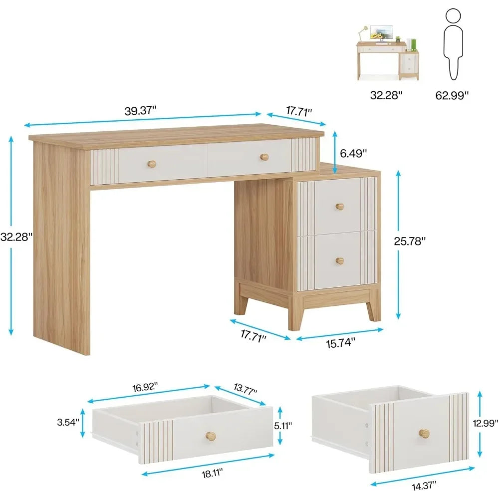 Computer Desk With 4 Drawers 51 Inch Home Office Desk With Storage Modern Wooden Executive Desk Study Writing Table