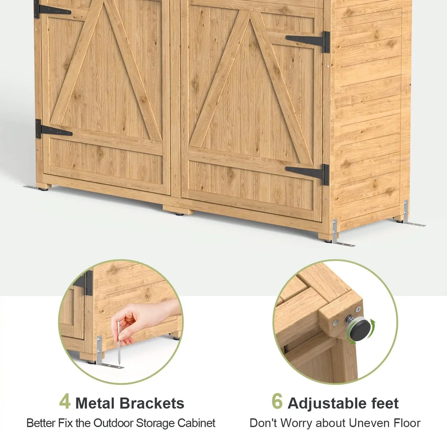 Outdoor Storage Cabinet with Waterproof Roof Double Lockable Doors Garden Shed and 2 Removable Shelves for Patio Garden Backyard Lawn