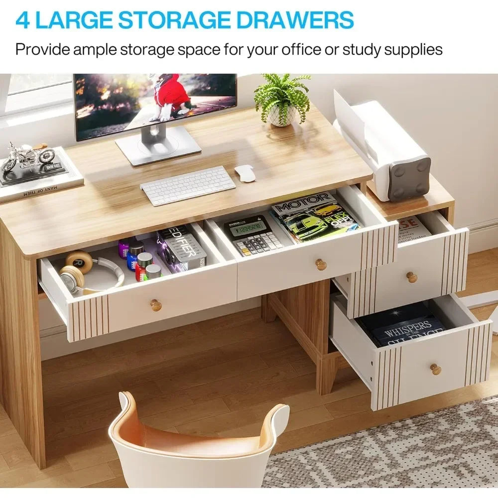 Computer Desk With 4 Drawers 51 Inch Home Office Desk With Storage Modern Wooden Executive Desk Study Writing Table