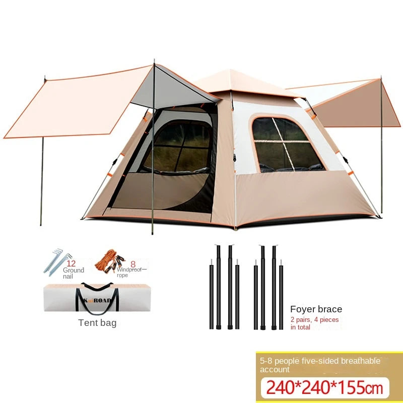 Outdoor Black Rubber Portable Automatic Pole Waterproof Camping Tent with Two Doors and Two Windows Large Air Tent