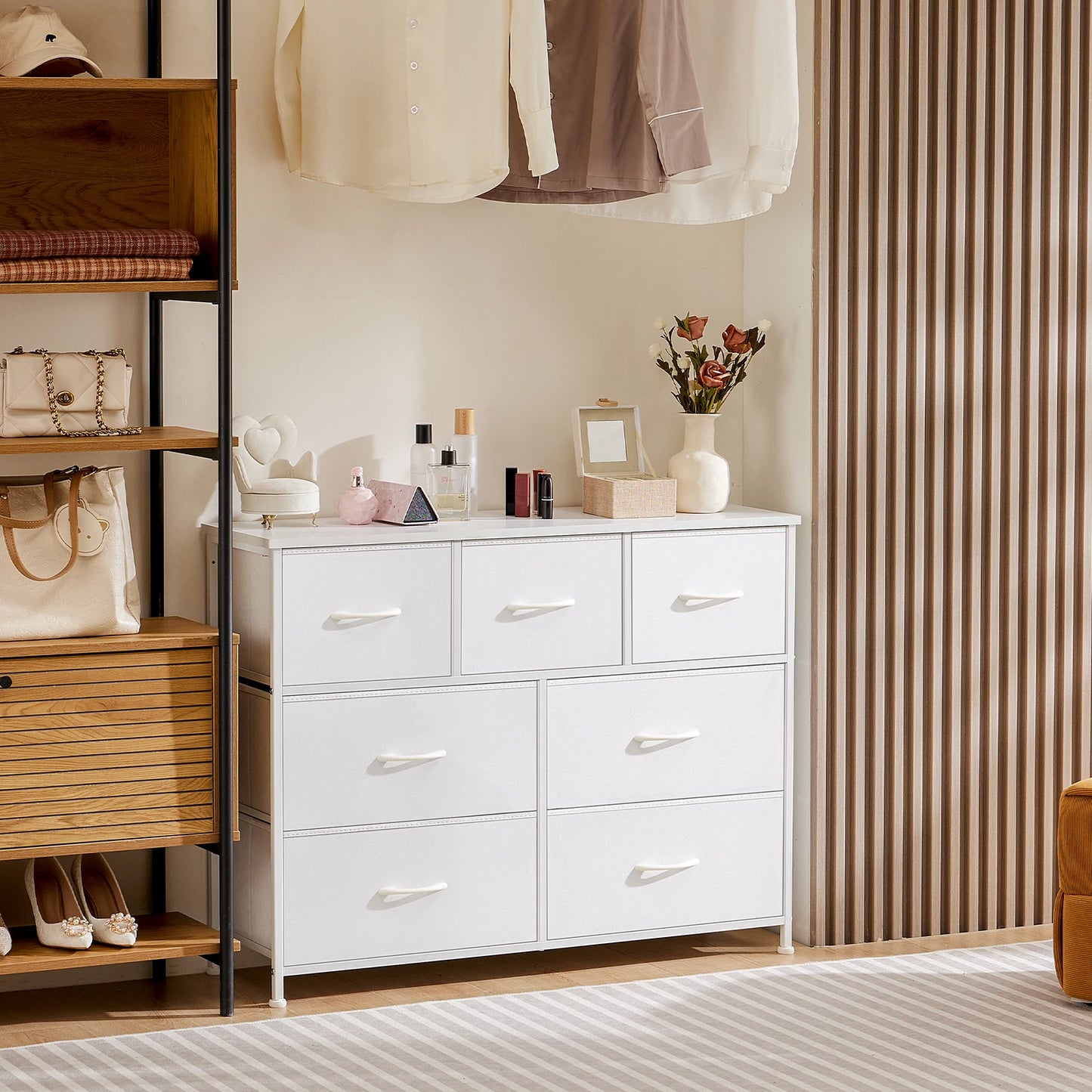 JHK Wardrobe For Bedroom With White Fabric Drawers