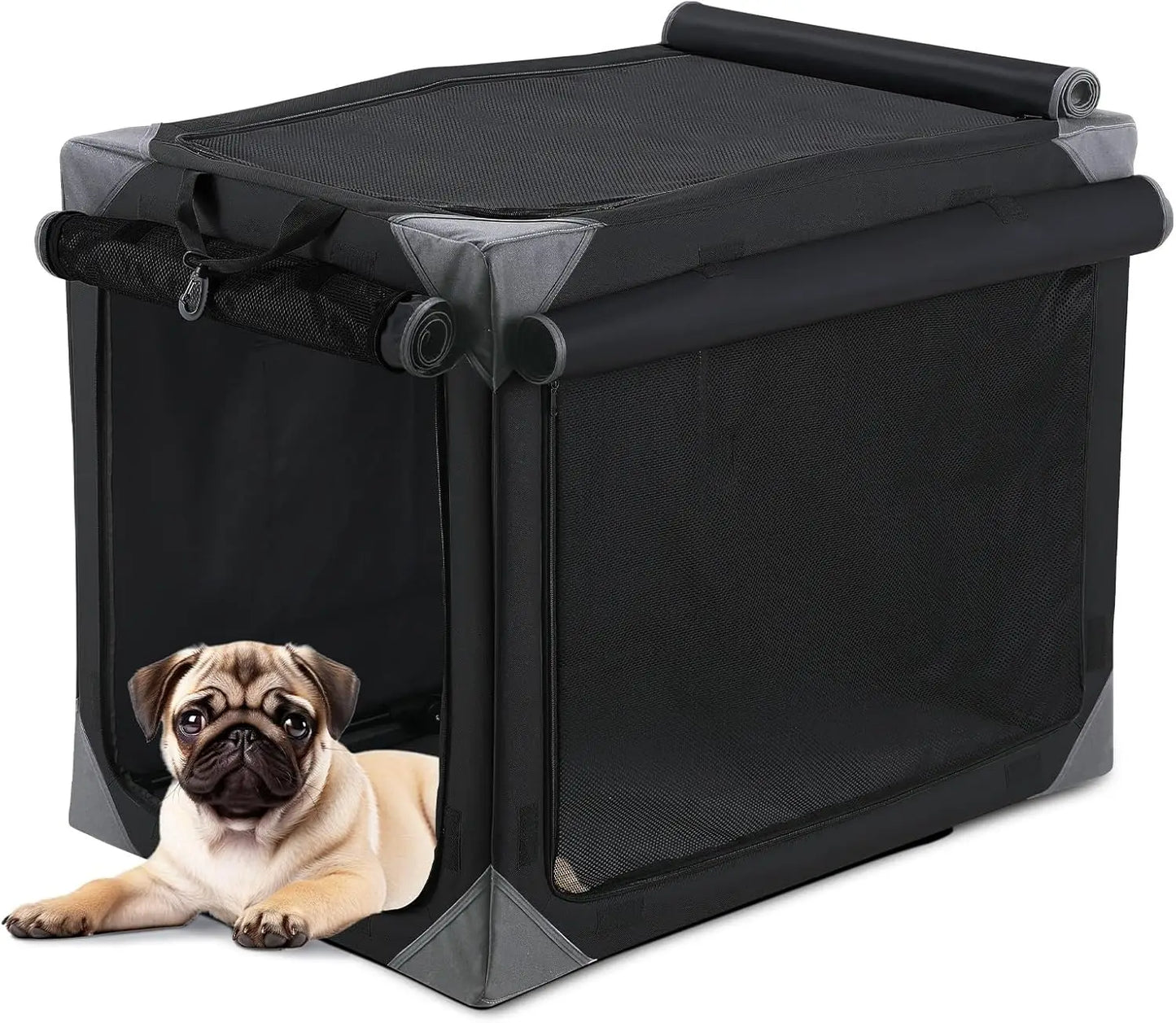 Collapsible Dog Crate 36 Inch 42 Inch Outdoor Travel Dog Crate Portable Fabric Cover Kennel by Iron Pipe with Four Mesh Windows