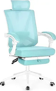 Ergonomic Office Chair with Footrest Adjustable Lumbar Support High Back Computer Chair Ivory White