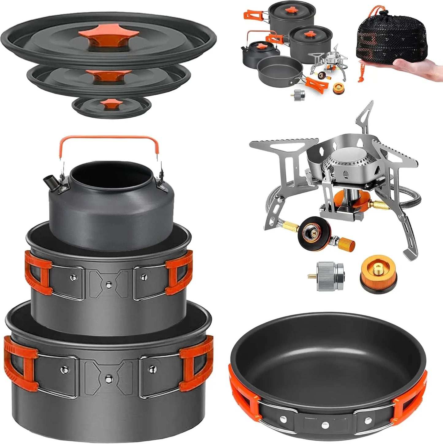Backpacking Mess Kit Cookware With Stove All In One Nonstick