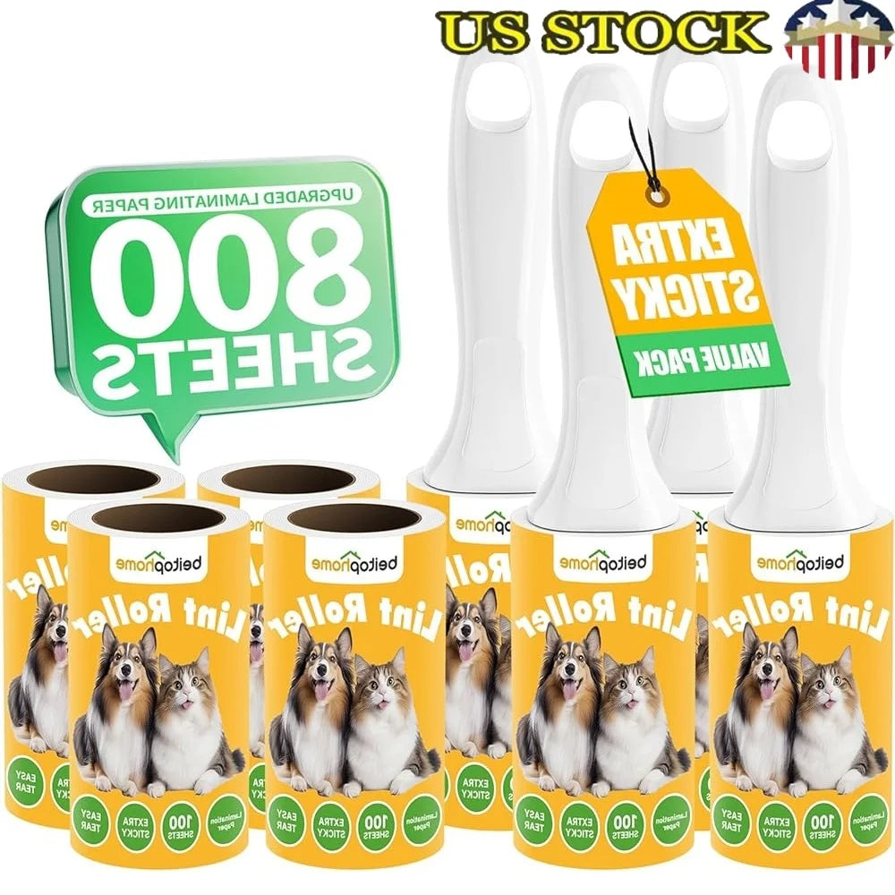 Extra Sticky Lint Roller 800 Sheets Pet Hair Removal Durable 360 Degree Rotating Handle Effective Dust Brush for Furniture and Clothes
