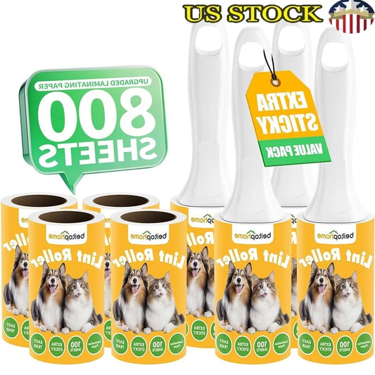Extra Sticky Lint Roller 800 Sheets Pet Hair Removal Durable 360 Degree Rotating Handle Effective Dust Brush for Furniture and Clothes